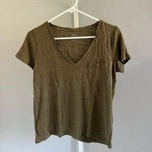 green vneck linen shirt
